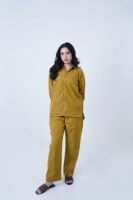 Mustard LUXURY cotton check printed co-ord sets for women