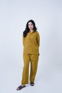 Mustard LUXURY cotton check printed co-ord sets for women