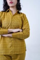 Mustard LUXURY cotton check printed co-ord sets for women