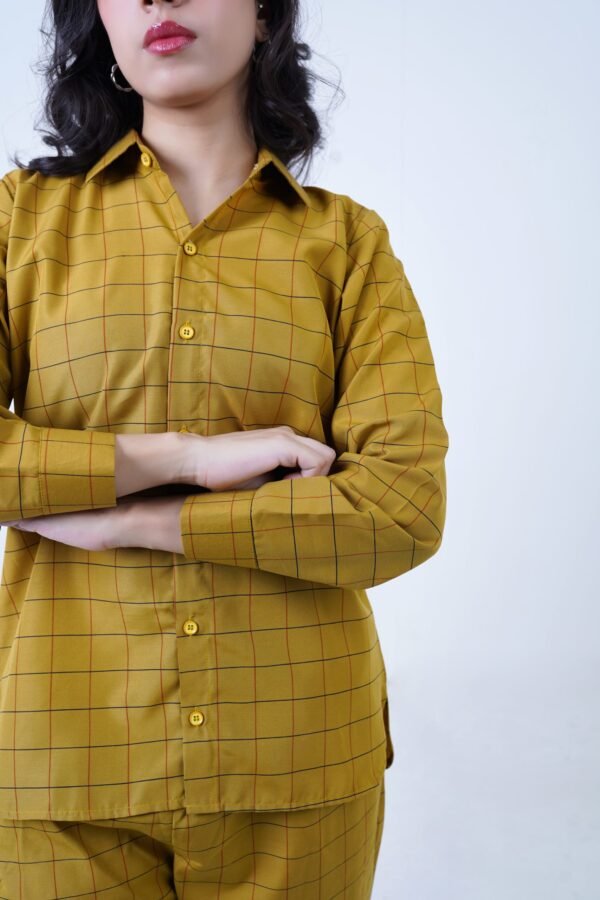 Mustard LUXURY cotton check printed co-ord sets for women