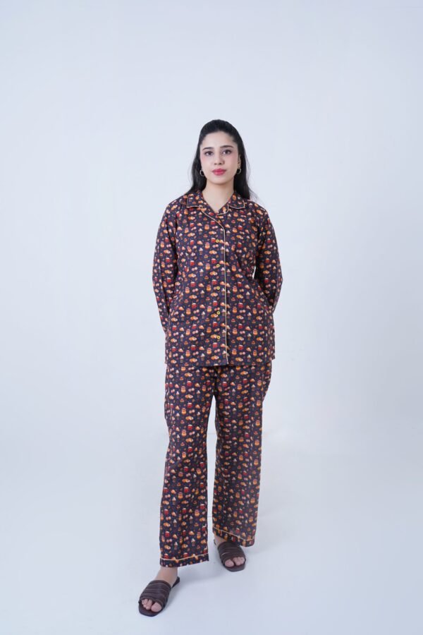 Base Blue Winter Cotton Food Printed PJ Set for Women