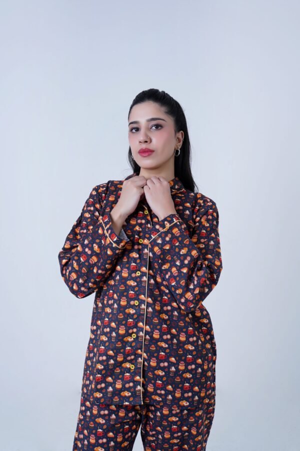 Base Blue Winter Cotton Food Printed PJ Set for Women
