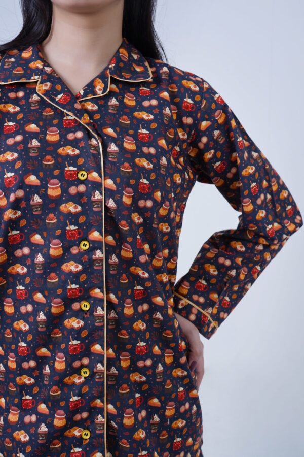 Base Blue Winter Cotton Food Printed PJ Set for Women