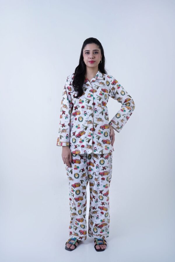 White Winter Cotton Chill Printed PJ Set for Women