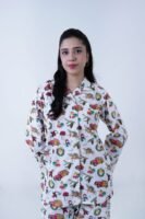 White Winter Cotton Chill Printed PJ Set for Women