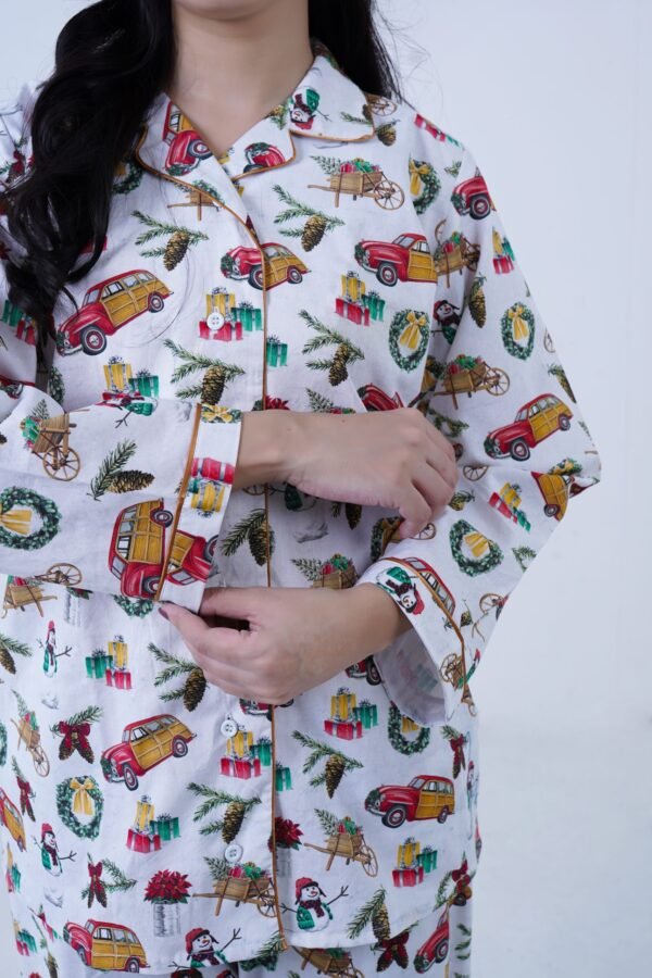 White Winter Cotton Chill Printed PJ Set for Women