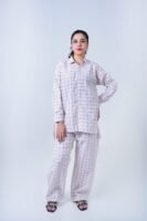 WHITE LUXURY cotton check printed co-ord sets for women