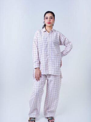 WHITE LUXURY cotton check printed co-ord sets for women