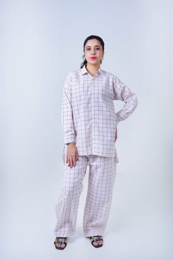 WHITE LUXURY cotton check printed co-ord sets for women
