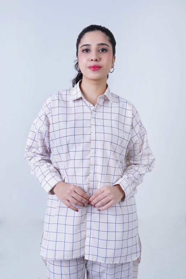 WHITE LUXURY cotton check printed co-ord sets for women