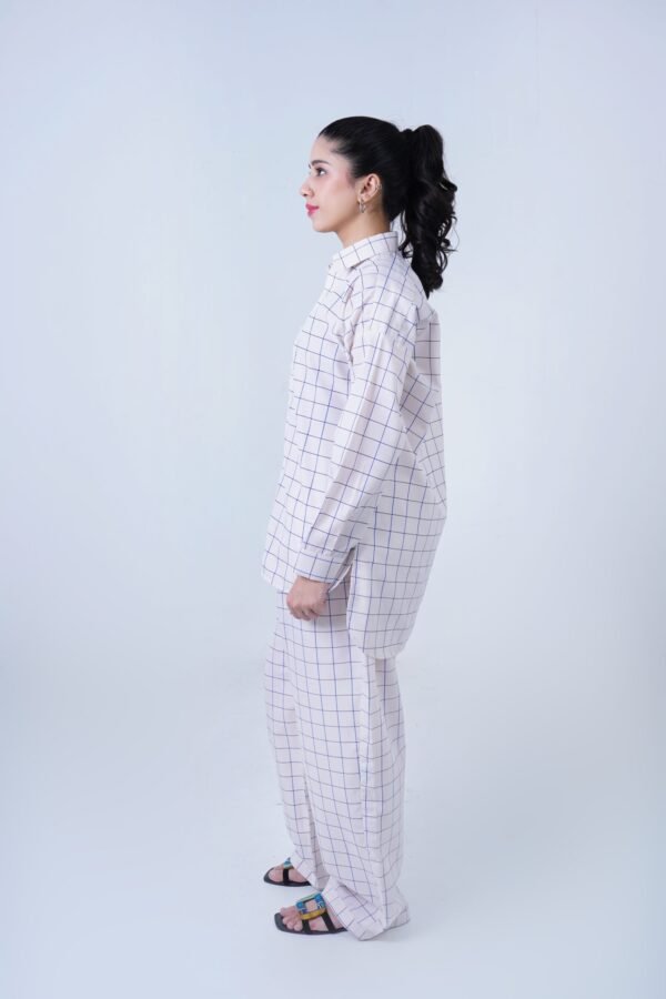 WHITE LUXURY cotton check printed co-ord sets for women