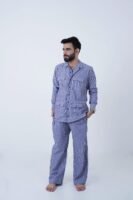 blue luxury cotton stripe printed pj set for men