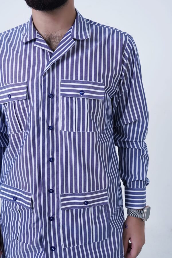 blue luxury cotton stripe printed pj set for men