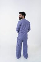 blue luxury cotton stripe printed pj set for men