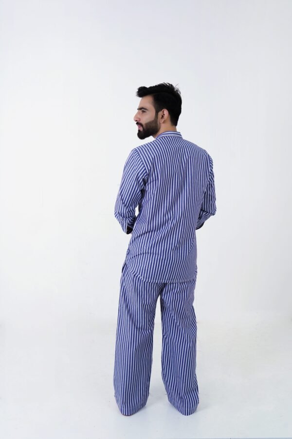 blue luxury cotton stripe printed pj set for men