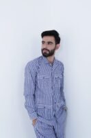 blue luxury cotton stripe printed pj set for men