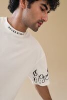 Unisex Drop Shoulder Never Give-up T-Shirt 100% Cotton, White