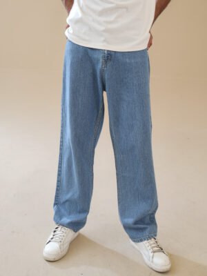 Unisex Loose Fit Denim Jeans 100% Cotton, Light Blue
