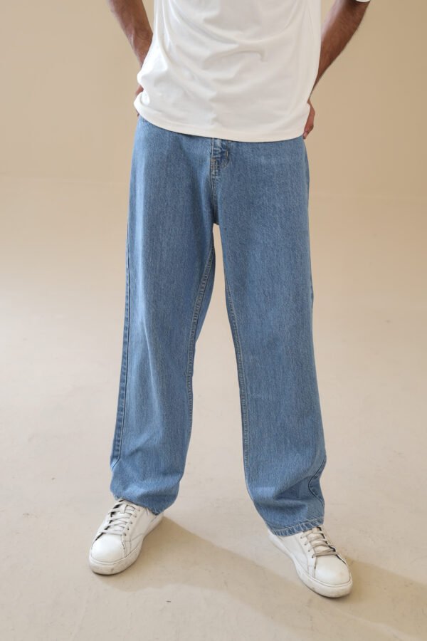 Unisex Loose Fit Denim Jeans 100% Cotton, Light Blue