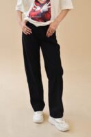 Unisex loose Fit Black Jeans 100% Cotton, Jet Black