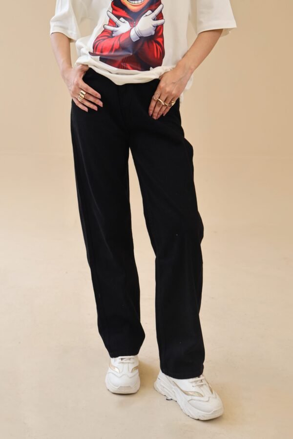 Unisex loose Fit Black Jeans 100% Cotton, Jet Black