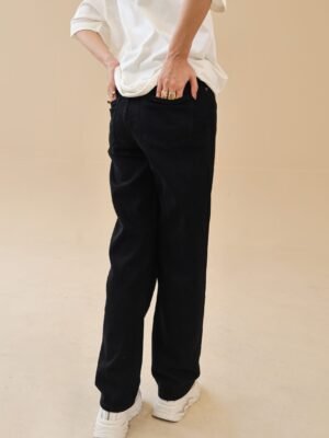 Unisex loose Fit Black Jeans 100% Cotton, Jet Black