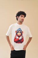 Unisex Drop Shoulder Monkey T-Shirt 100% Cotton, White