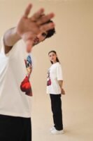 Unisex Drop Shoulder Monkey T-Shirt 100% Cotton, White