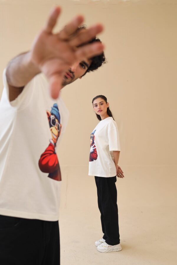 Unisex Drop Shoulder Monkey T-Shirt 100% Cotton, White