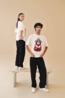 Unisex Drop Shoulder Monkey T-Shirt 100% Cotton, White
