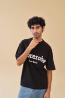 Unisex Drop Shoulder Adorerobe T-shirt 100% Cotton, Black