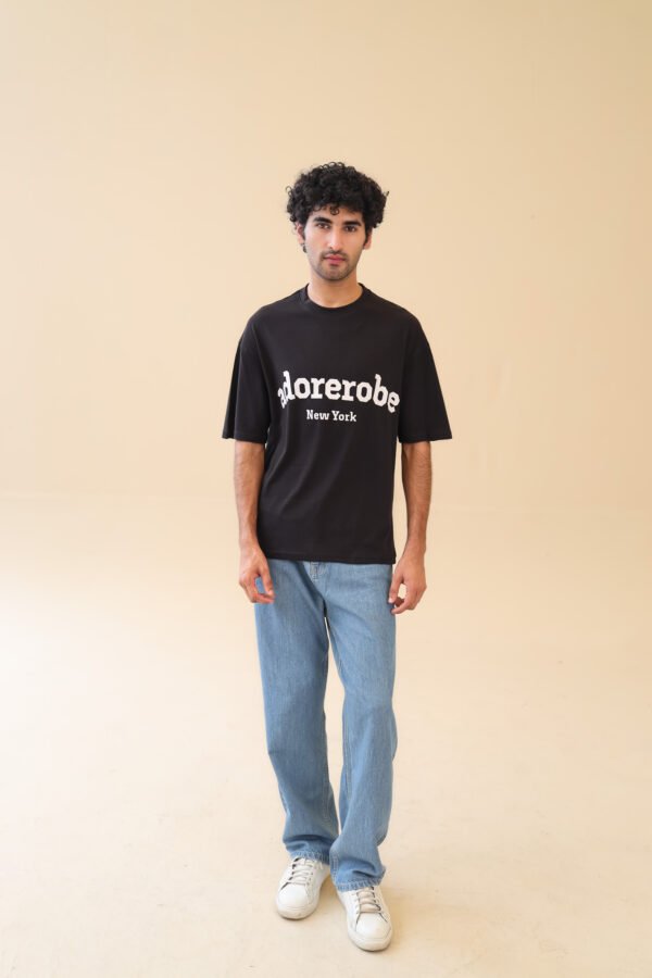 Unisex Drop Shoulder Adorerobe T-shirt 100% Cotton, Black