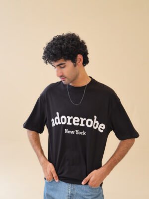 Unisex Drop Shoulder Adorerobe T-shirt 100% Cotton, Black