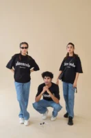 Unisex Drop Shoulder Adorerobe T-shirt 100% Cotton, Black