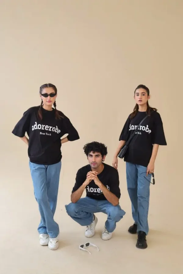Unisex Drop Shoulder Adorerobe T-shirt 100% Cotton, Black