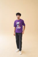 Unisex Drop Shoulder Graphic Skull T-Shirt 100% Cotton, Purple