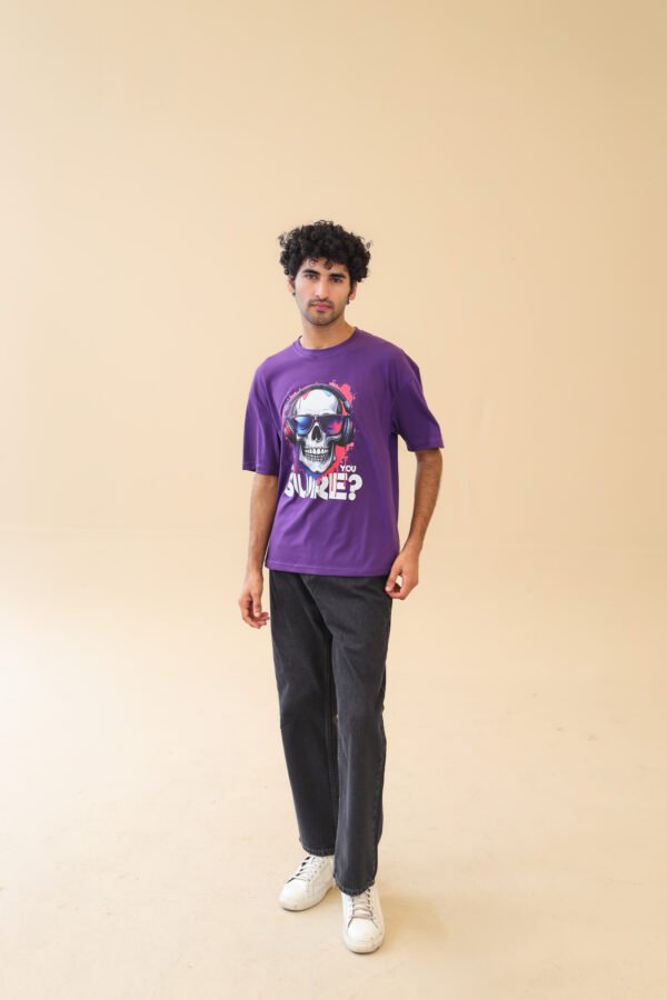 Unisex Drop Shoulder Graphic Skull T-Shirt 100% Cotton, Purple