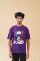 Unisex Drop Shoulder Graphic Skull T-Shirt 100% Cotton, Purple