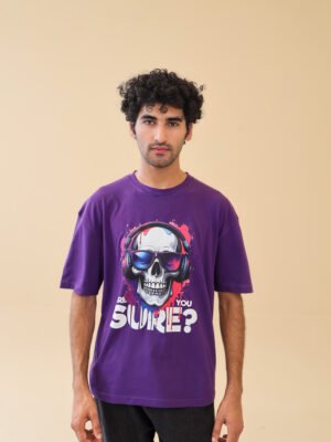 Unisex Drop Shoulder Graphic Skull T-Shirt 100% Cotton, Purple
