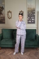 Lite Purple Cambric White Check Printed PJ Set for Women