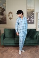 Lite blue Cambric Block Check Printed PJ Set for men