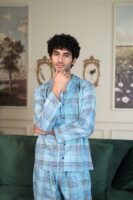 Lite blue Cambric Block Check Printed PJ Set for men