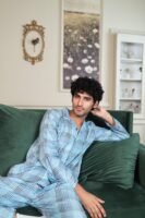 Lite blue Cambric Block Check Printed PJ Set for men