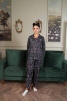 Black Cambric Bloom Printed PJ Set for Women