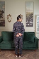 Black Cambric Bloom Printed PJ Set for Women