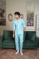 Sky blue Cambric Midnight  Printed PJ Set for men