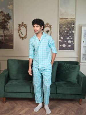 Sky blue Cambric Midnight  Printed PJ Set for men