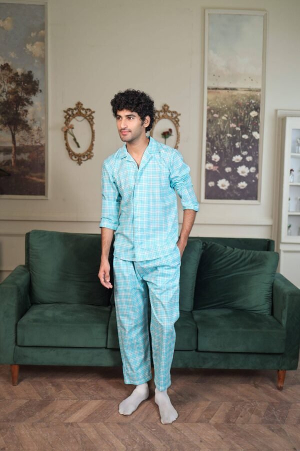 Sky blue Cambric Midnight  Printed PJ Set for men