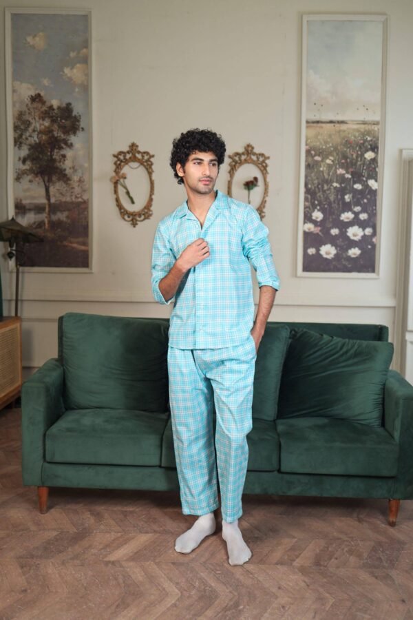 Sky blue Cambric Midnight  Printed PJ Set for men