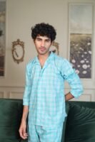 Sky blue Cambric Midnight  Printed PJ Set for men